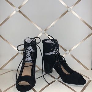 Black Qupid Lace Up Open Toe Heels